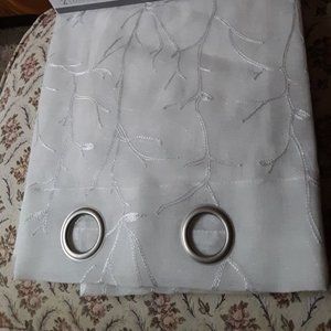 2 COVELO 38W x 84L White Embroidered GROMMET Sheer Curtains